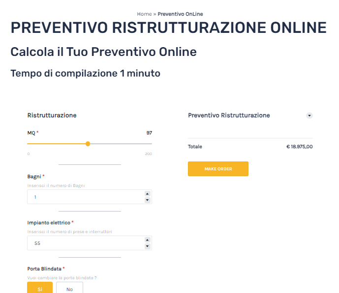 foto di modulo per preventivo di ristrutturazione online